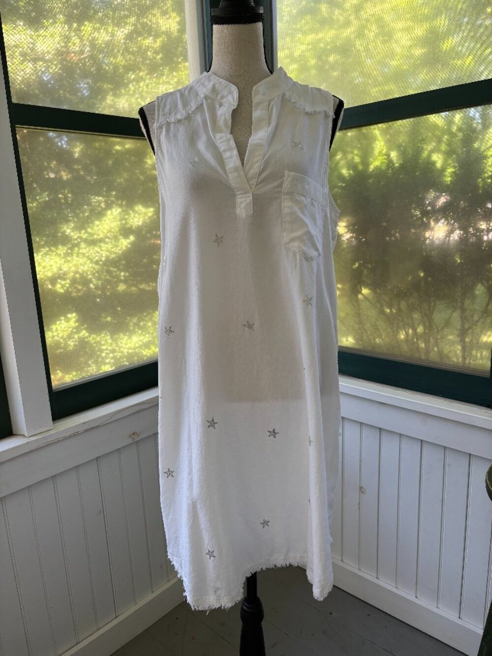 Cloth & Stone White Star Embroidered Shirt Dress | Tencel | Size L | Like New